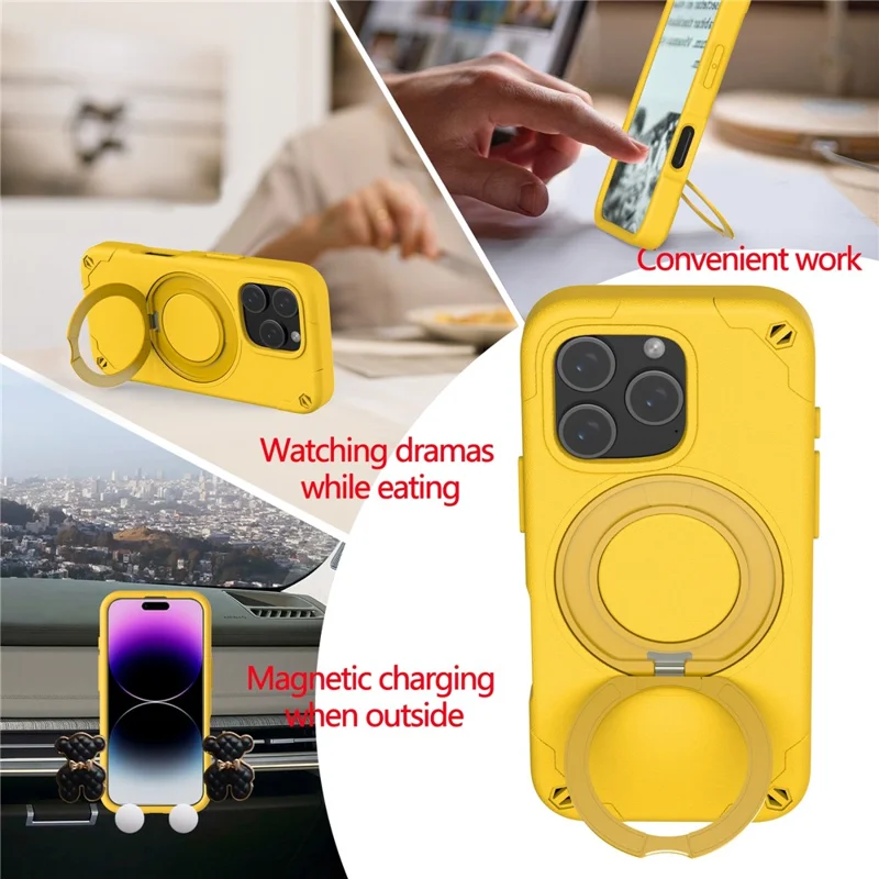 Capa para iPhone 16 Pro Max Compatível com MagSafe, EVA + Liga de Alumínio com Suporte de Apoio Estilo Mcg - Amarelo