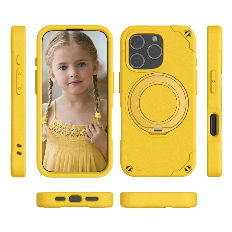 Capa para iPhone 16 Pro Max Compatível com MagSafe, EVA + Liga de Alumínio com Suporte de Apoio Estilo Mcg - Amarelo