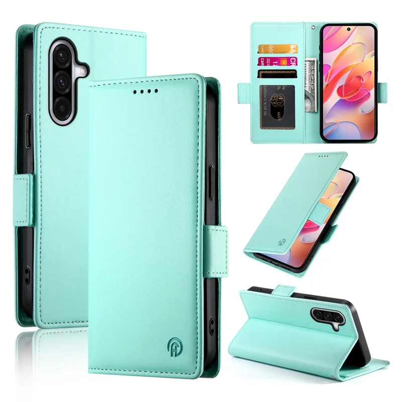 DF-010 For Samsung Galaxy A56 5G Stand Case PU Leather Wallet Phone Cover - Mint Green