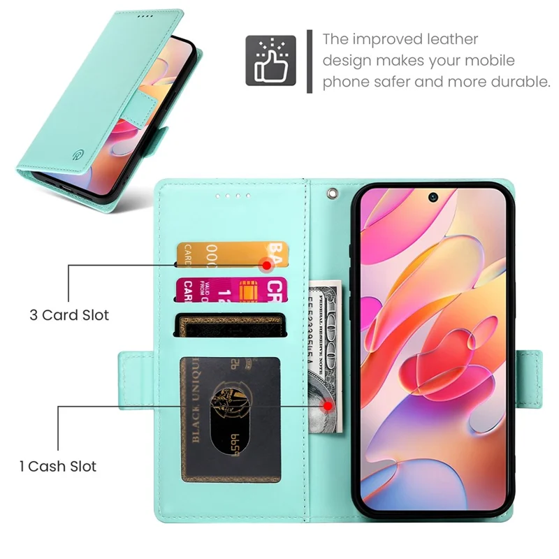 DF-010 For Samsung Galaxy A56 5G Stand Case PU Leather Wallet Phone Cover - Mint Green
