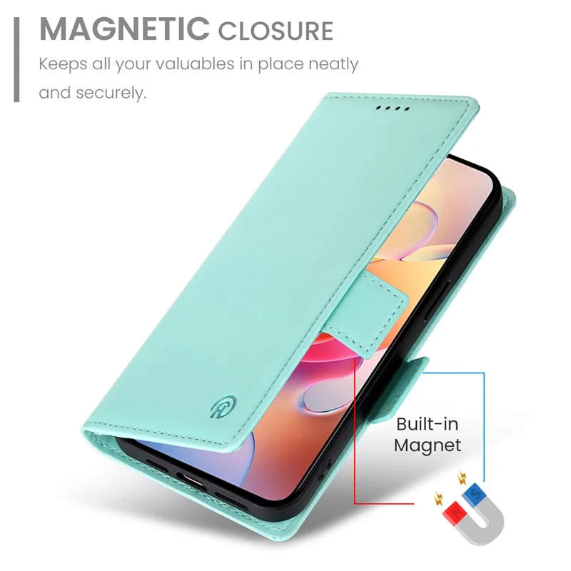 DF-010 For Samsung Galaxy A56 5G Stand Case PU Leather Wallet Phone Cover - Mint Green