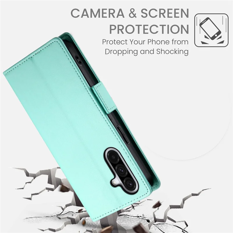 DF-010 For Samsung Galaxy A56 5G Stand Case PU Leather Wallet Phone Cover - Mint Green