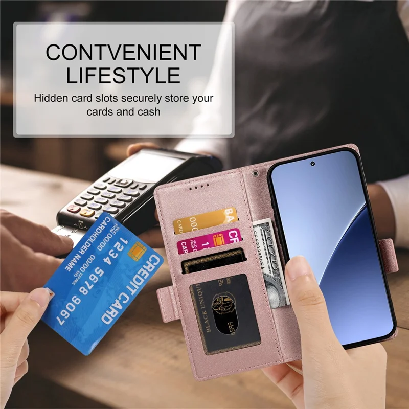 DF-010 For Xiaomi 15 Pro Stand Case PU Leather Wallet Phone Cover - Rose Gold