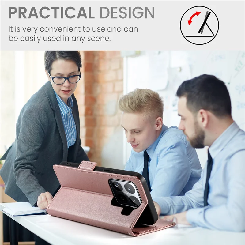DF-010 For Xiaomi 15 Pro Stand Case PU Leather Wallet Phone Cover - Rose Gold