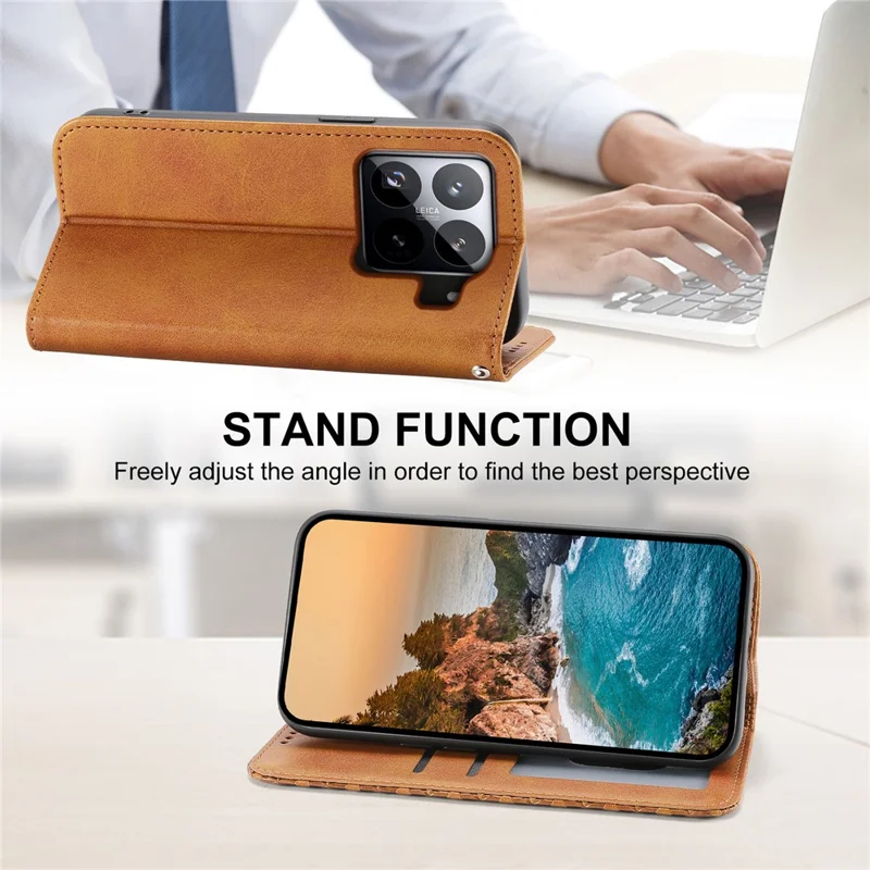 For Xiaomi 15 Pro Case Calf Texture PU Leather Phone Cover with Wallet - Yellow