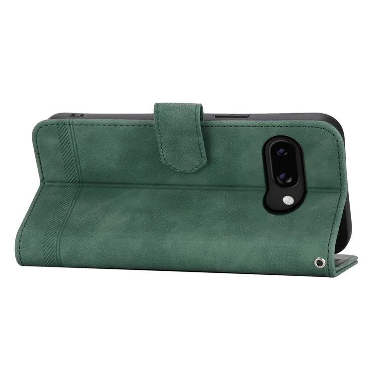 DIERFENG DF-03 Capa de couro para Google Pixel 9a com impressão de linhas e carteira - Verde