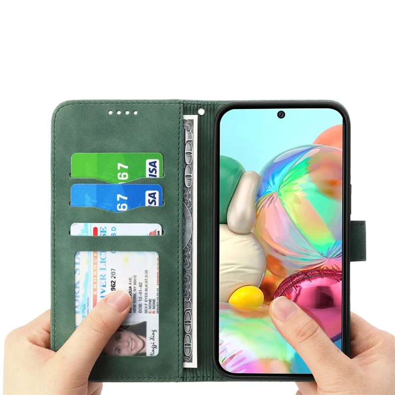 DIERFENG DF-03 Capa de couro para Google Pixel 9a com impressão de linhas e carteira - Verde