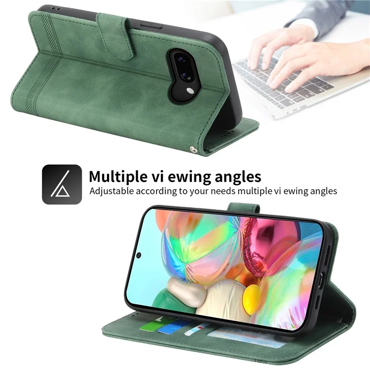 DIERFENG DF-03 Capa de couro para Google Pixel 9a com impressão de linhas e carteira - Verde