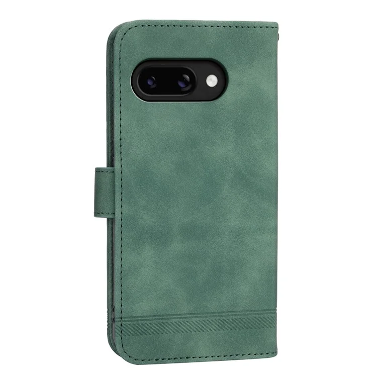 DIERFENG DF-03 Capa de couro para Google Pixel 9a com impressão de linhas e carteira - Verde