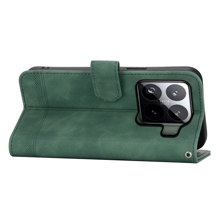 DIERFENG DF-03 Étui en cuir pour Xiaomi 15 Pro avec motif de lignes, étui portefeuille pour téléphone - Vert