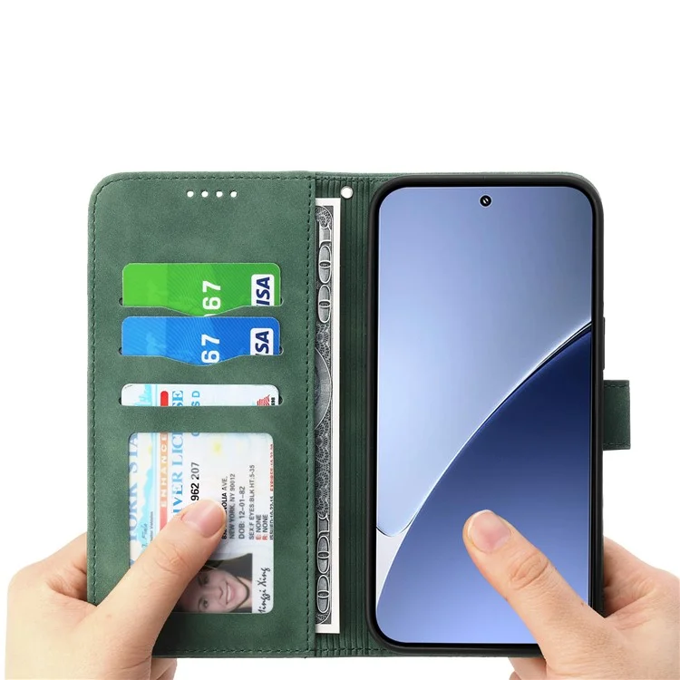 DIERFENG DF-03 Étui en cuir pour Xiaomi 15 Pro avec motif de lignes, étui portefeuille pour téléphone - Vert