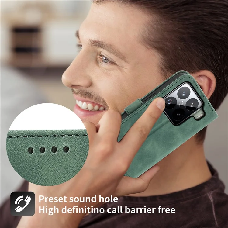 DIERFENG DF-03 Étui en cuir pour Xiaomi 15 Pro avec motif de lignes, étui portefeuille pour téléphone - Vert