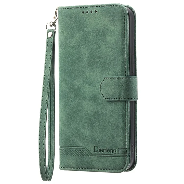 DIERFENG DF-03 Étui en cuir pour Xiaomi 15 Pro avec motif de lignes, étui portefeuille pour téléphone - Vert
