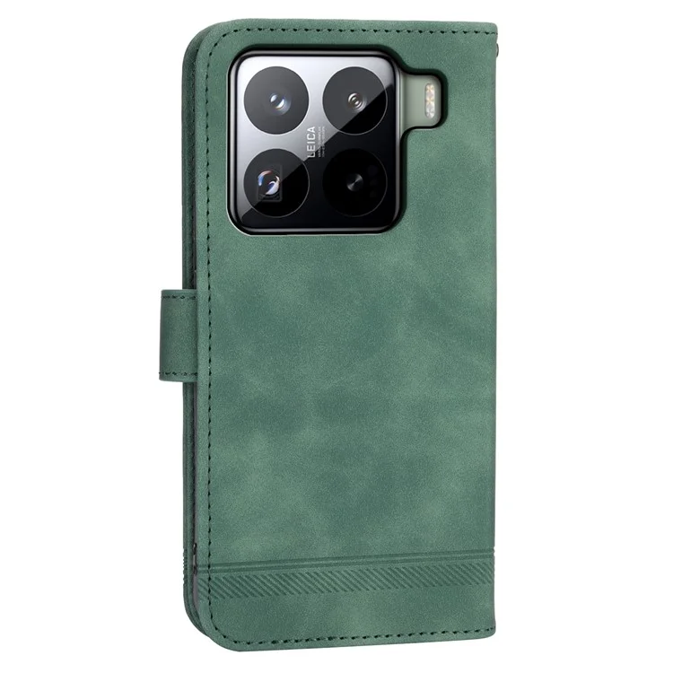 DIERFENG DF-03 Étui en cuir pour Xiaomi 15 Pro avec motif de lignes, étui portefeuille pour téléphone - Vert