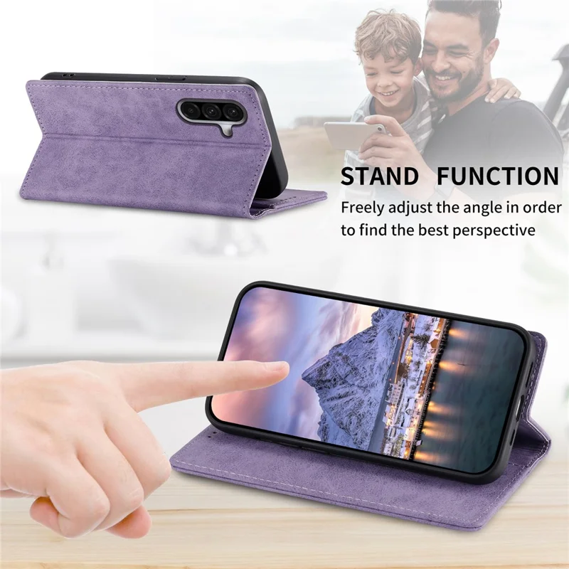 DF-05 For Samsung Galaxy A56 5G Wallet Case RFID Blocking PU Leather Phone Cover - Purple