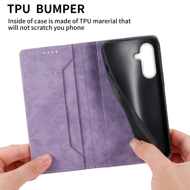 DF-05 For Samsung Galaxy A56 5G Wallet Case RFID Blocking PU Leather Phone Cover - Purple
