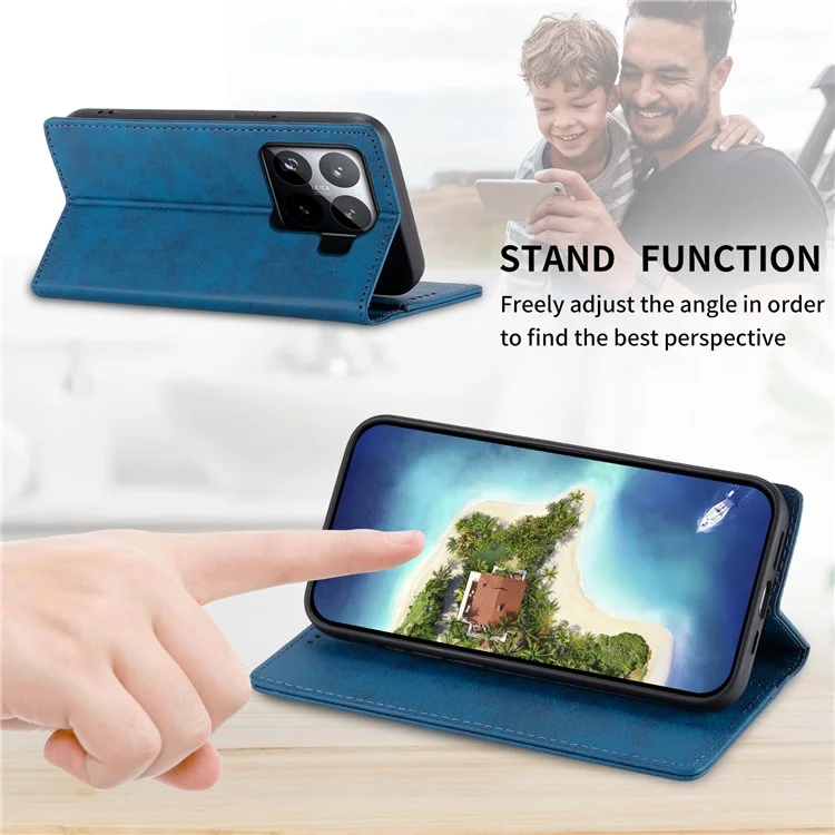 Capa carteira de couro PU com bloqueio RFID para Xiaomi 15 Pro - Azul