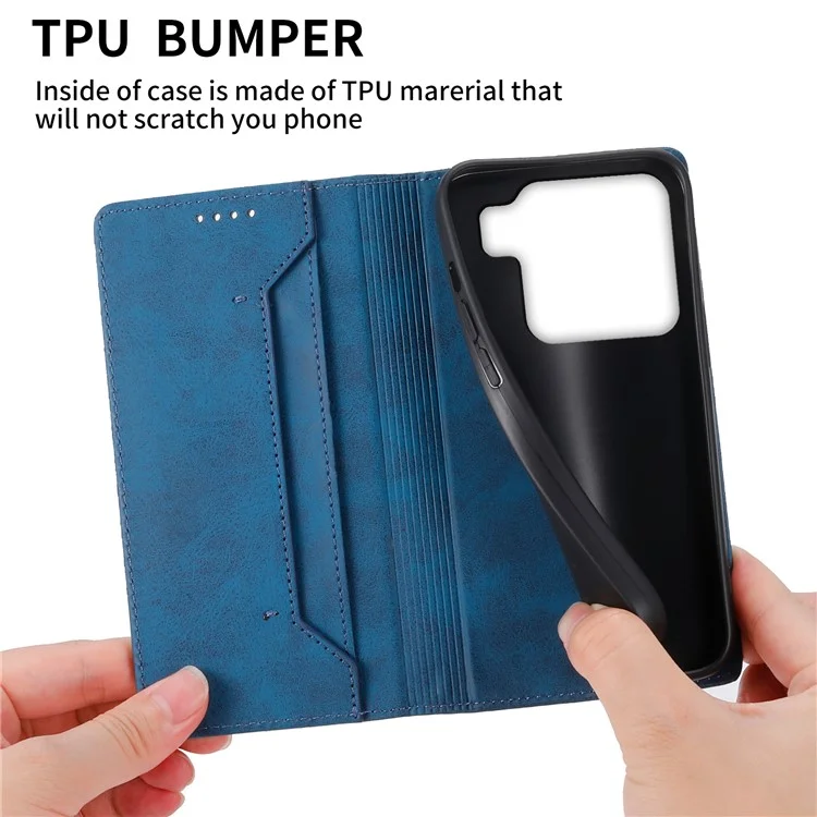 Capa carteira de couro PU com bloqueio RFID para Xiaomi 15 Pro - Azul