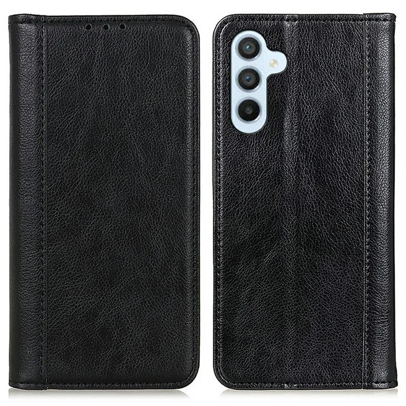 Funda tipo cartera de cuero grano de litchi con soporte para Samsung Galaxy A56 5G - Negro