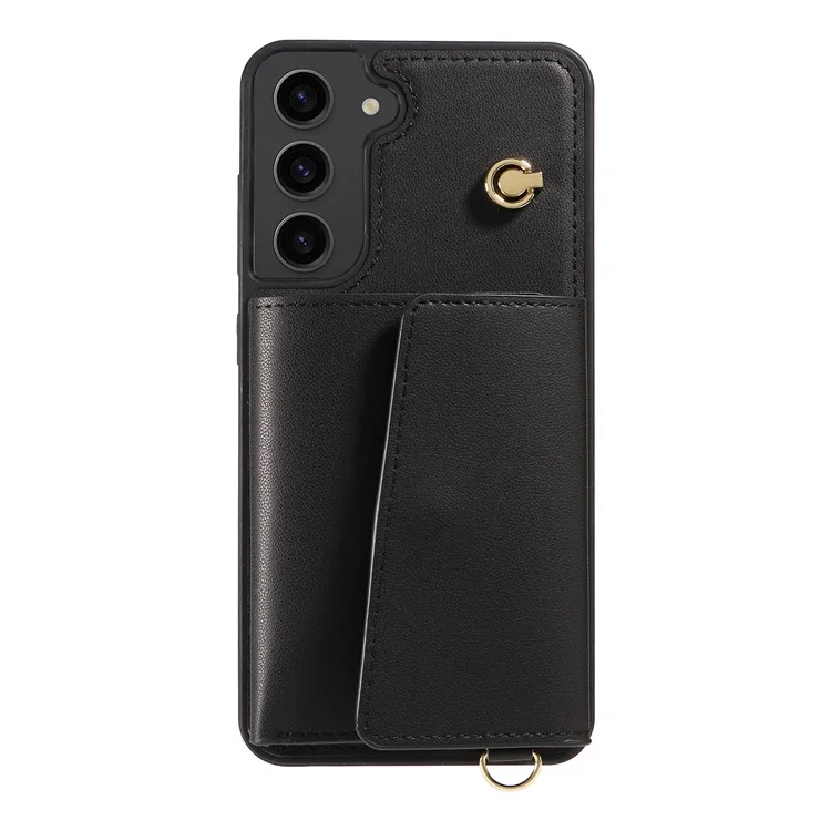 Für Samsung Galaxy S23+ Crossbody Handyhülle mit Kartenfach, Ständer, Lederüberzug und TPU-Gehäuse - Schwarz