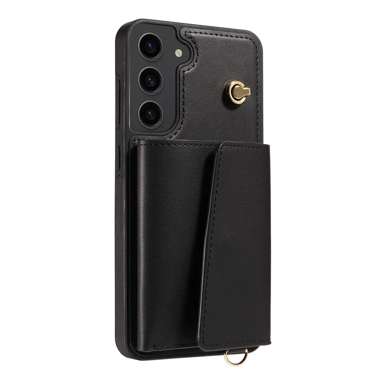 Für Samsung Galaxy S23+ Crossbody Handyhülle mit Kartenfach, Ständer, Lederüberzug und TPU-Gehäuse - Schwarz