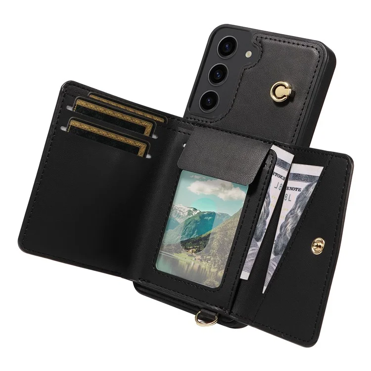 Für Samsung Galaxy S23+ Crossbody Handyhülle mit Kartenfach, Ständer, Lederüberzug und TPU-Gehäuse - Schwarz