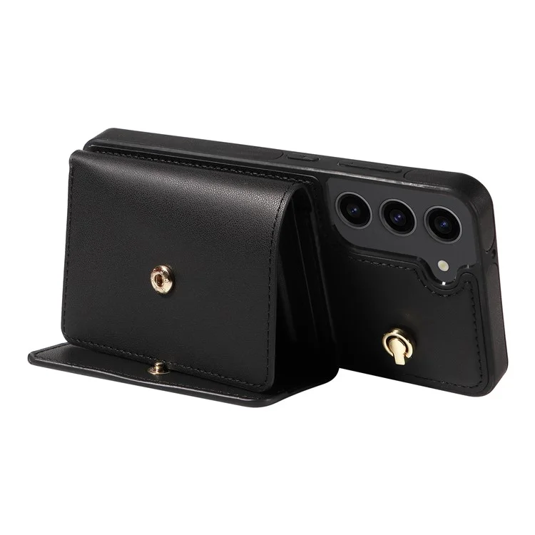 Für Samsung Galaxy S23+ Crossbody Handyhülle mit Kartenfach, Ständer, Lederüberzug und TPU-Gehäuse - Schwarz