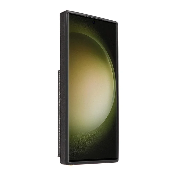 Capa de telefone transversal para Samsung Galaxy S23 Ultra com suporte, porta-cartões e revestimento de couro TPU - Preto