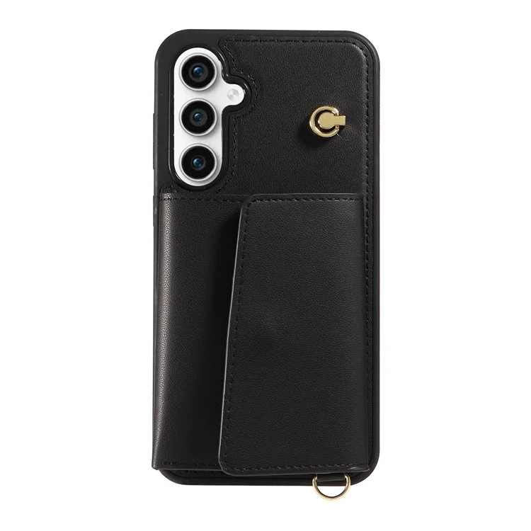 Étui de téléphone porté à l'épaule avec porte-cartes et support pour Samsung Galaxy S23 FE, en cuir enduit de TPU - Noir