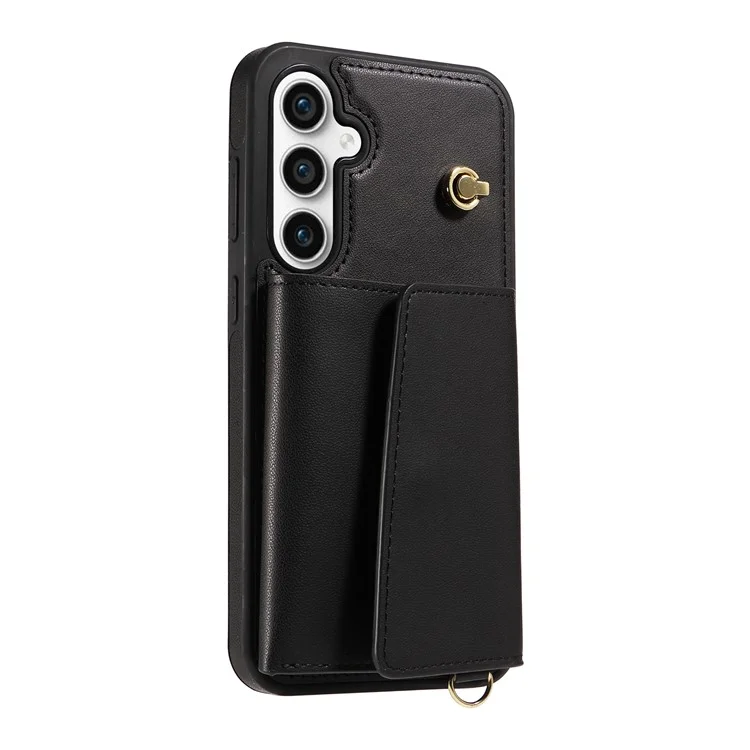Étui de téléphone porté à l'épaule avec porte-cartes et support pour Samsung Galaxy S23 FE, en cuir enduit de TPU - Noir