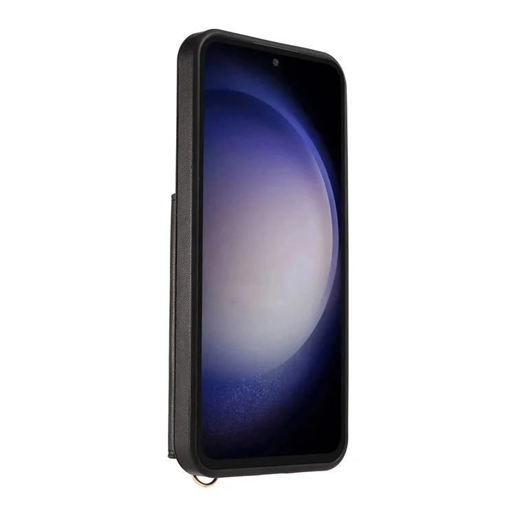 Étui de téléphone porté à l'épaule avec porte-cartes et support pour Samsung Galaxy S23 FE, en cuir enduit de TPU - Noir
