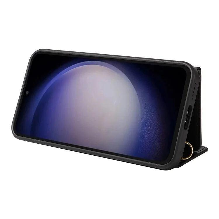 Étui de téléphone porté à l'épaule avec porte-cartes et support pour Samsung Galaxy S23 FE, en cuir enduit de TPU - Noir