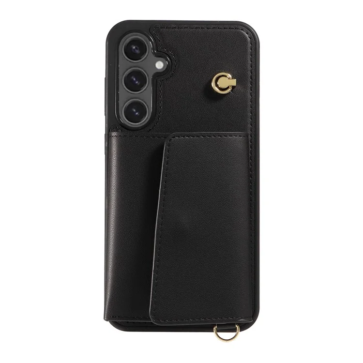 Für Samsung Galaxy S24 FE Crossbody Handyhülle mit Kartenfach, Ständer, Lederüberzug und TPU-Abdeckung - Schwarz