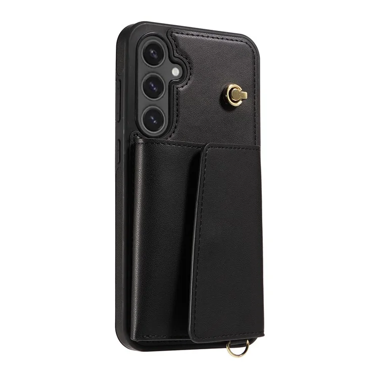 Für Samsung Galaxy S24 FE Crossbody Handyhülle mit Kartenfach, Ständer, Lederüberzug und TPU-Abdeckung - Schwarz