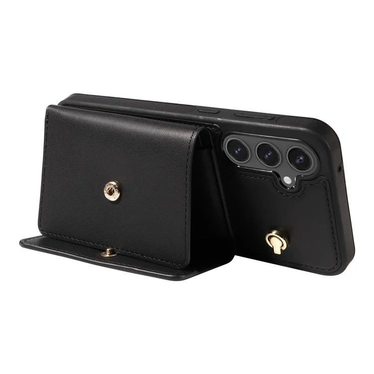 Für Samsung Galaxy S24 FE Crossbody Handyhülle mit Kartenfach, Ständer, Lederüberzug und TPU-Abdeckung - Schwarz