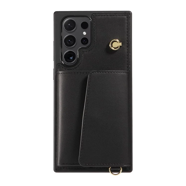 Étui de téléphone bandoulière avec porte-cartes et support pour Samsung Galaxy S25 Ultra - Noir