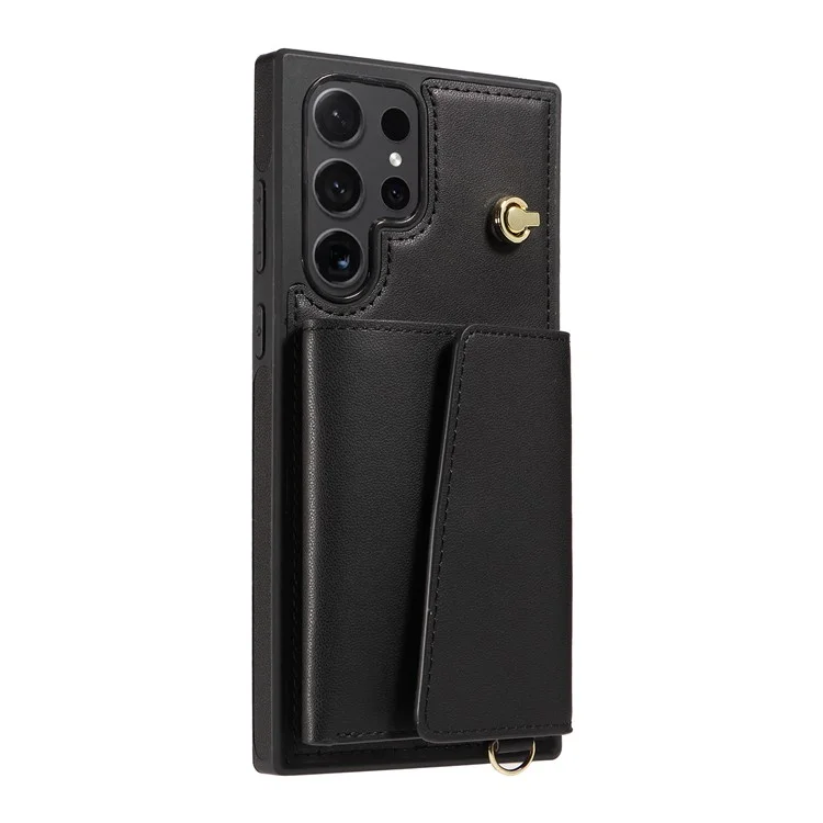Étui de téléphone bandoulière avec porte-cartes et support pour Samsung Galaxy S25 Ultra - Noir