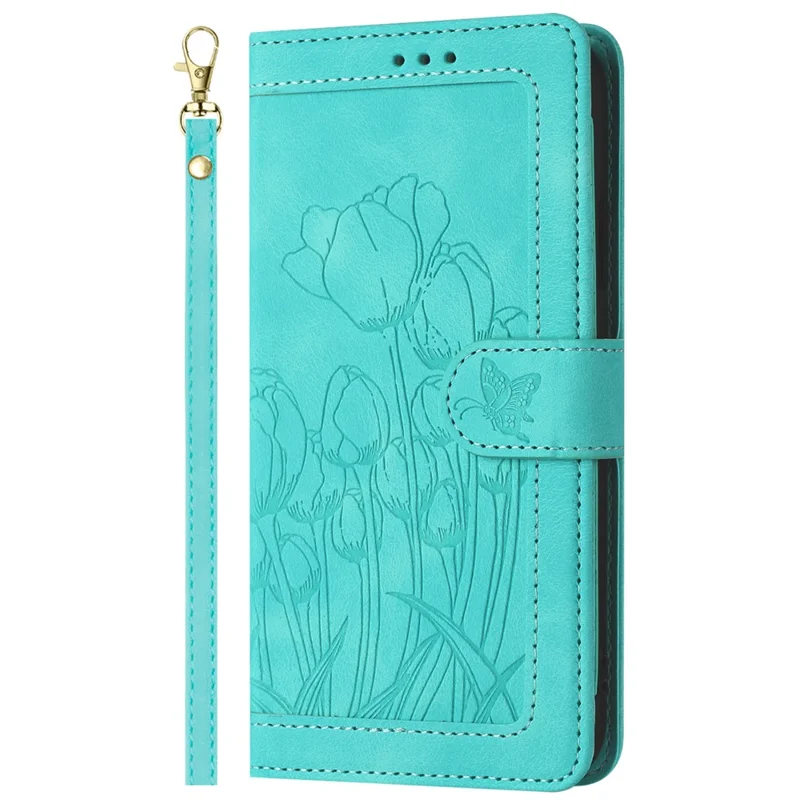 Étui en cuir Tulipe pour Xiaomi 14T avec 5 fentes pour cartes et portefeuille - Vert