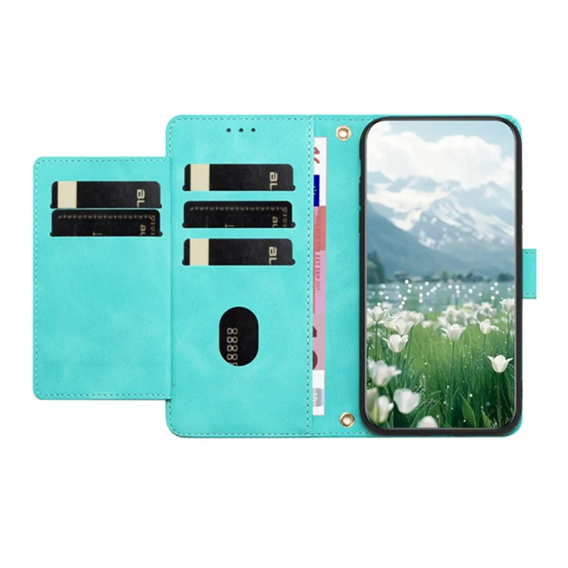 Étui en cuir Tulipe pour Xiaomi 14T avec 5 fentes pour cartes et portefeuille - Vert
