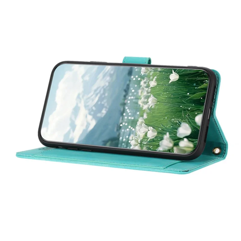 Étui en cuir Tulipe pour Xiaomi 14T avec 5 fentes pour cartes et portefeuille - Vert