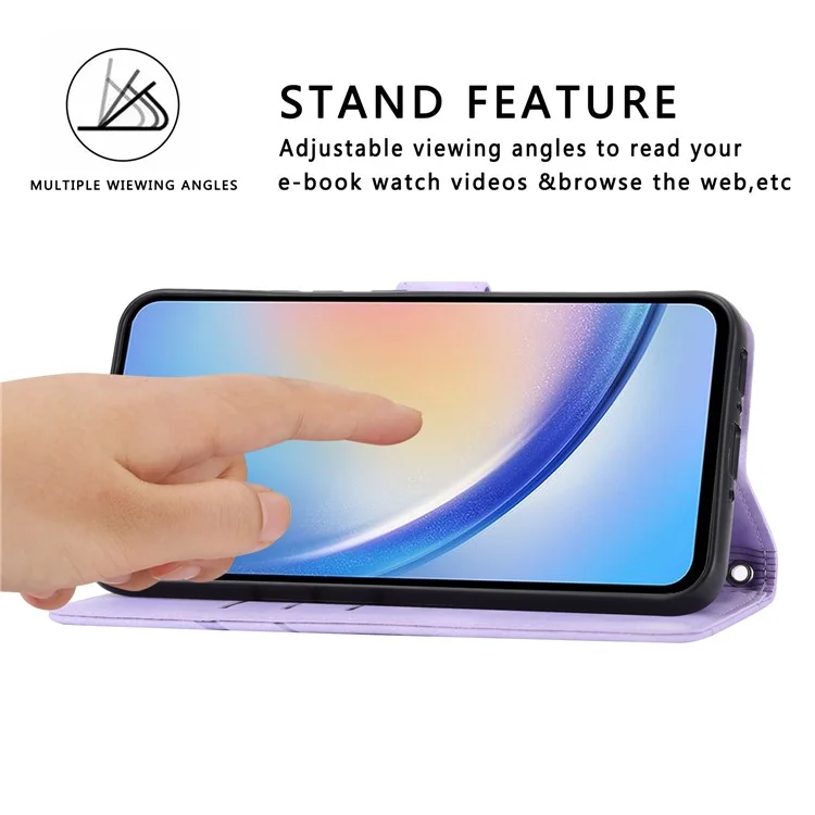 Чехол для Samsung Galaxy A56 5G с тиснением в виде линий, кожаная телефонная крышка с удобным ремешком - фиолетовый