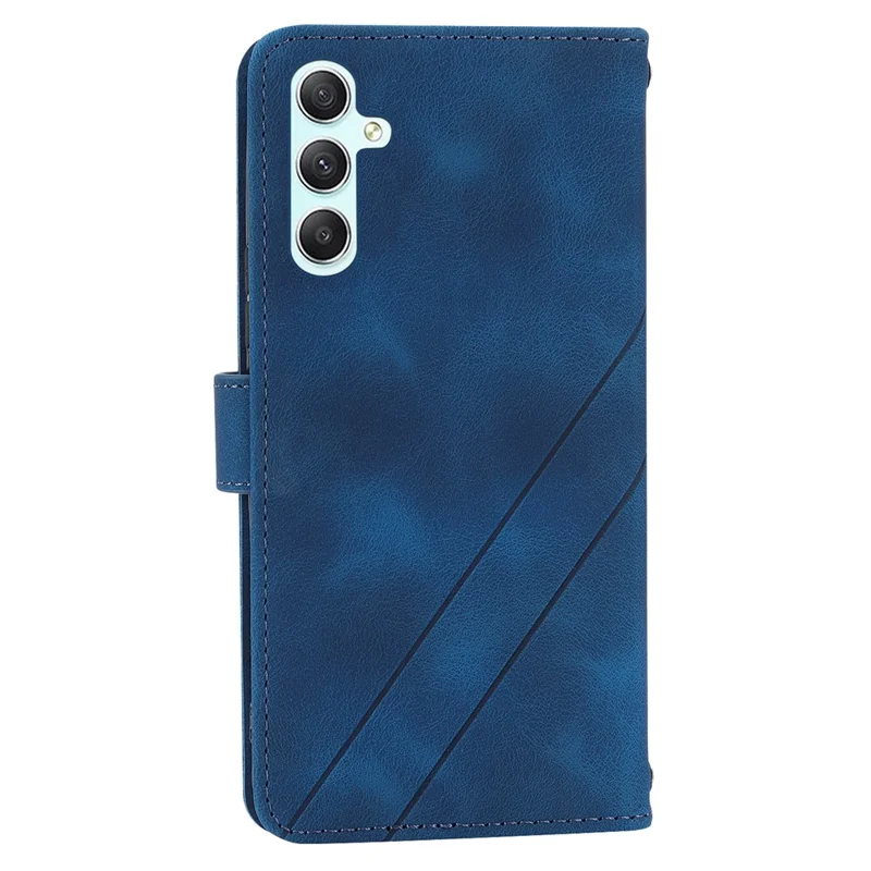 For Samsung Galaxy A56 5G Case Imprinted Line Leather Phone Cover with Handy Strap - Blue