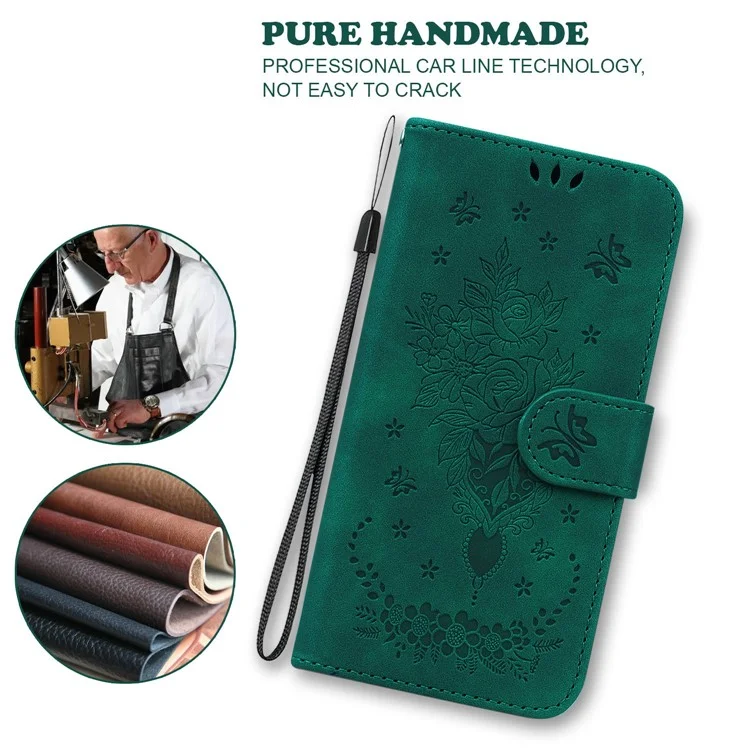 Funda para Realme C75 de piel sintética tipo billetera con diseño de mariposa y flor - Verde
