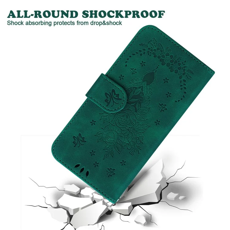 Funda para Realme C75 de piel sintética tipo billetera con diseño de mariposa y flor - Verde