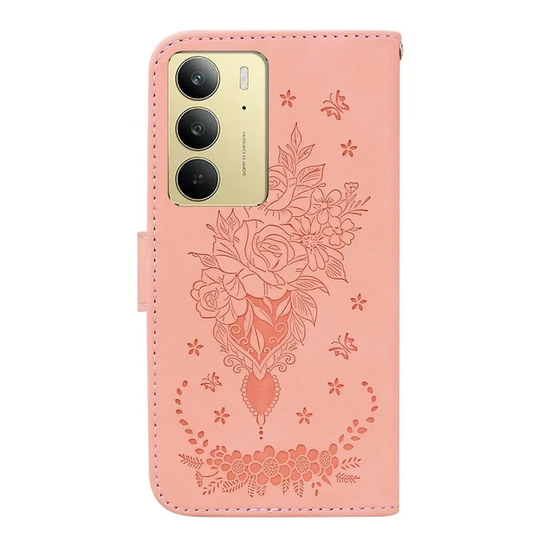 For Realme C75 4G Case PU Leather Wallet Phone Cover Butterfly Flower Imprint - Pink