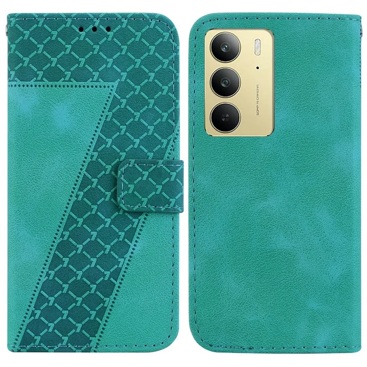 Funda con soporte para Realme C75 con estampado en forma de 7 y cubierta de cuero - Verde