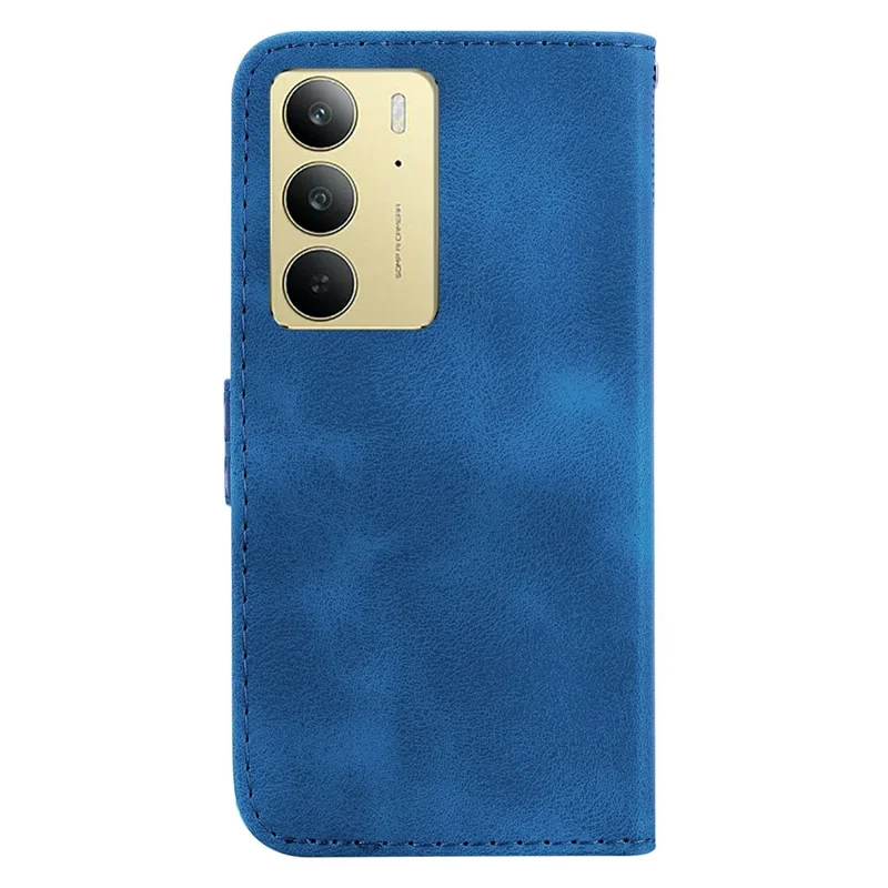 For Realme C75 4G Stand Case 7-Shaped Pattern Imprint Leather Phone Cover - Dark Blue