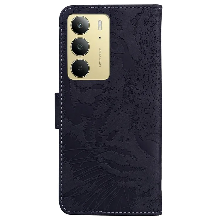 Funda para Realme C75 con estampado de tigre, cartera de cuero - Negro