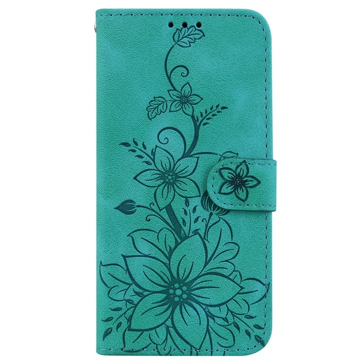 Für Realme C75 Fall Lily Flower Imprint Leder Telefonabdeckung mit Ständer - Grün