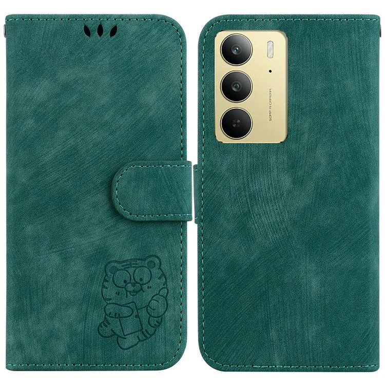 Funda de cartera para Realme C75 con estampado de tigre, de cuero y a prueba de golpes - Verde